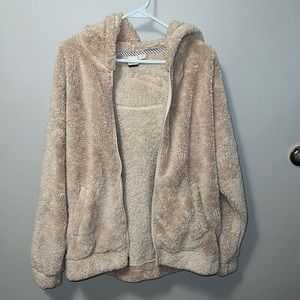 Roxy Womens Head On Down Full Zip Sherpa fleece hoodie cream colour lightly worn